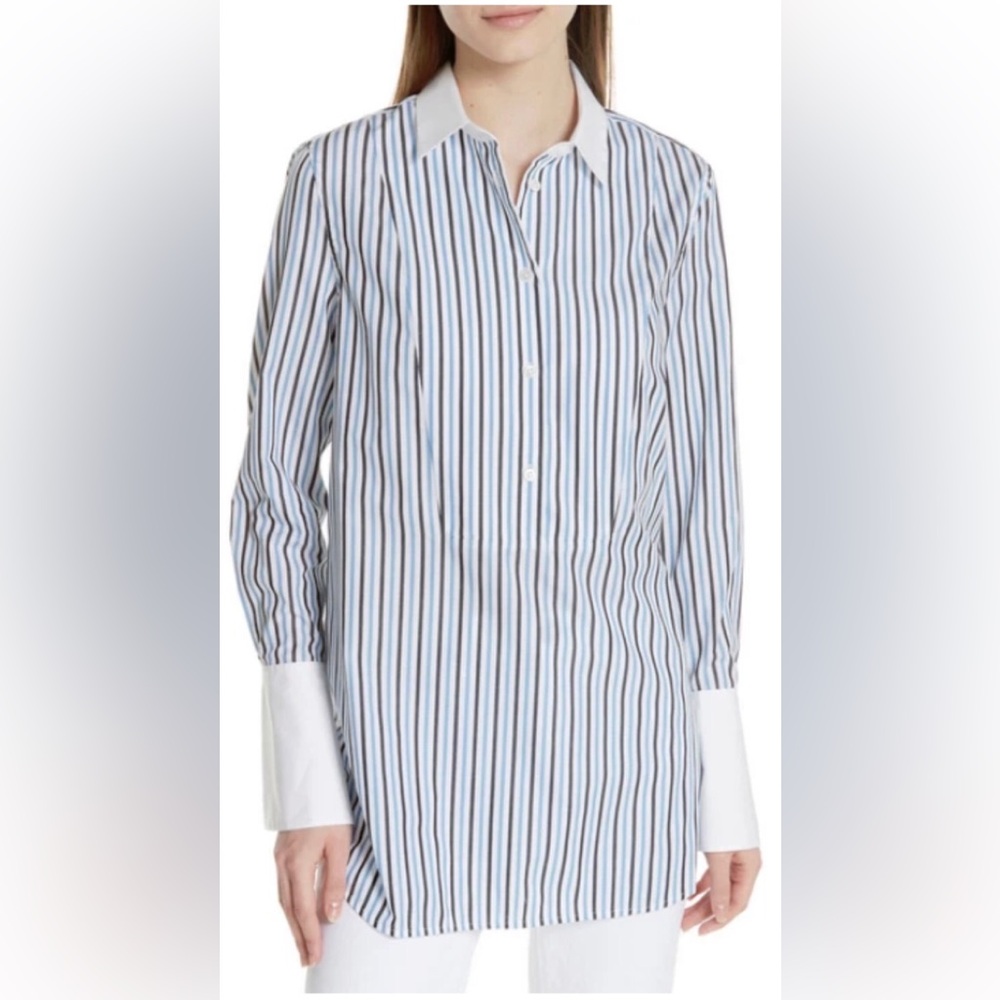 Equipment Womens Tuxedo Arlette 100% Cotton Shirt Top Tunic Med NWT Blue Stripe